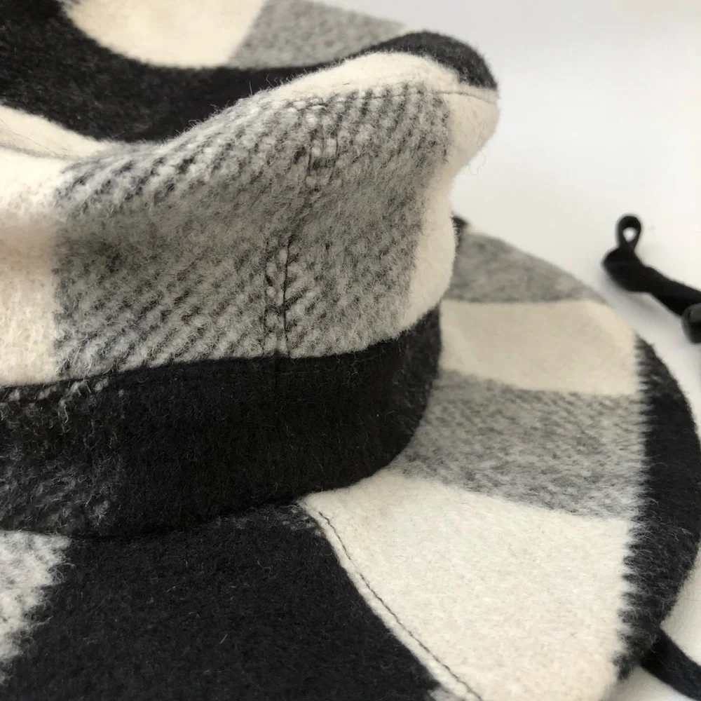 CLYDE Wool Check Hat - Black White Plaid Wide Brim + Chin Strap - Picture 3 of 5